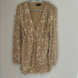 Prettylittleyhing Gold Sequin Embellished Dress